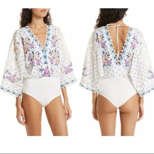 NWOT FARM Rio Lace Romantic Bandanas V-neck Bodysuit